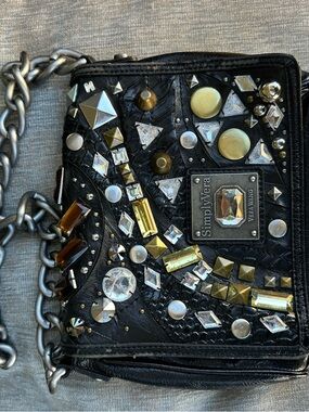 Simply Vera Vera Wang Black Embellished Wristlet Clutch with Mixed Studs
